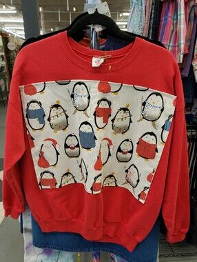 Upcycled Penguin Penguins Winter Christmas Sweatshirt